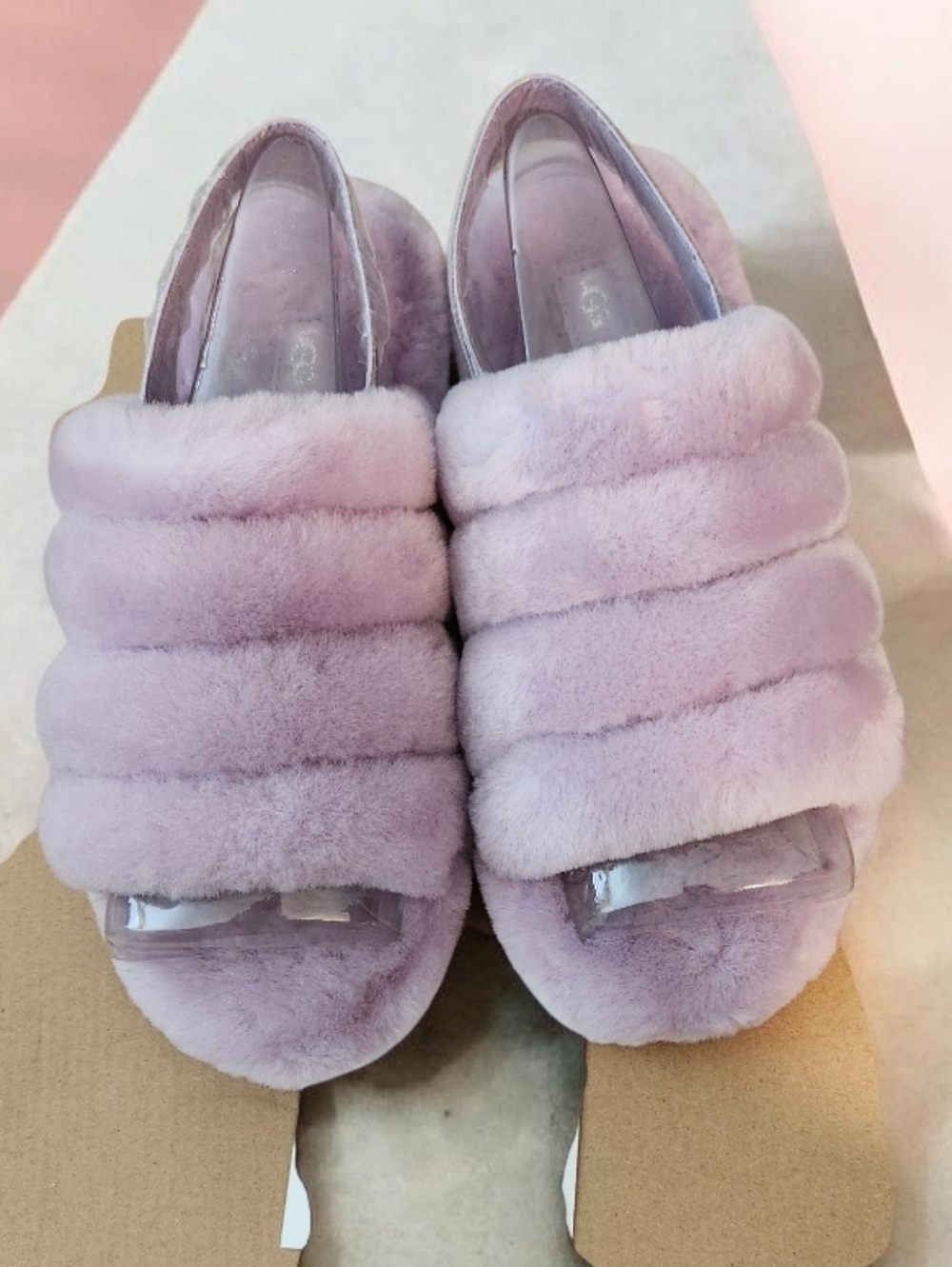 UGG Women's Plush Lilac Fluff Yeah Slides Wit Bling Straps ■ NIB■ Firm